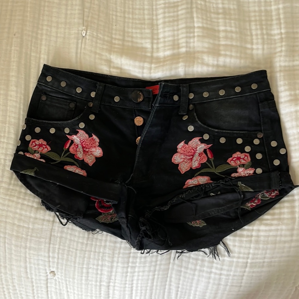 Embroidered Studded Shorts